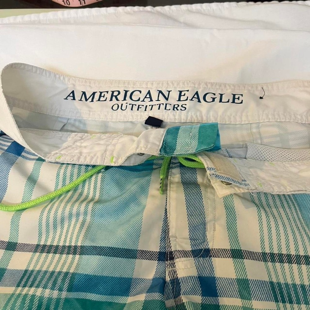 American Eagle Outfitters blue & green plaid swim trunks'